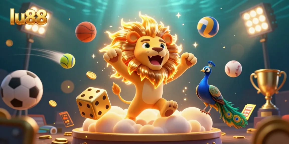 Experience lu88's vibrant casino action with the roaring sun lion, dice, and sports elements.