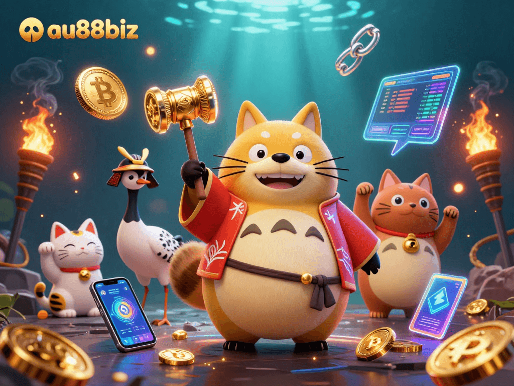 Discover top gaming strategies at au88biz while enjoying a vibrant 3D casino scene.