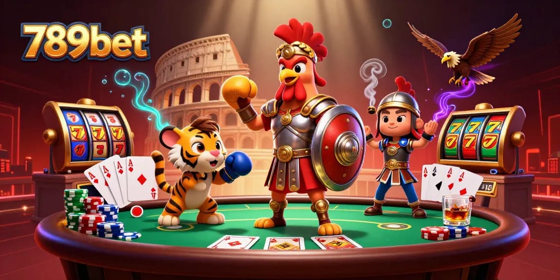 Engage in thrilling gambling adventures with 789bet's animated casino scene featuring striking characters and game elements.