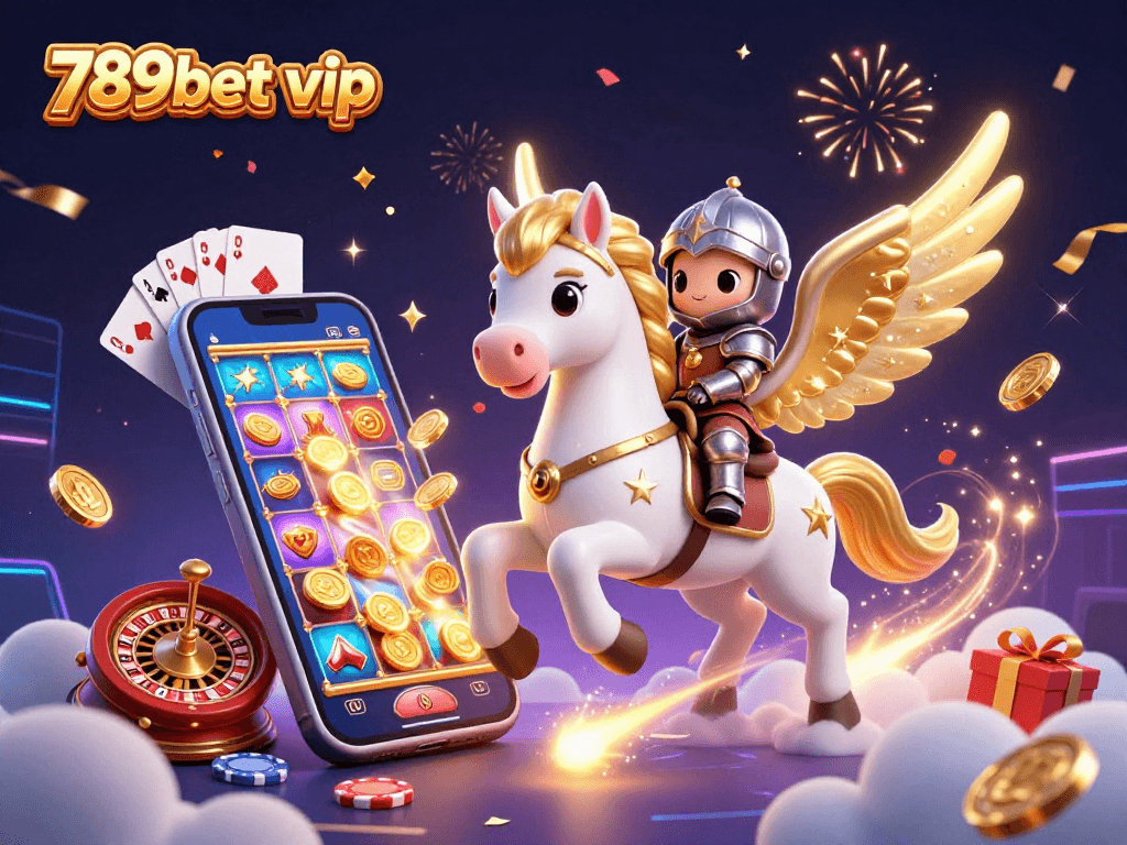 Immerse yourself in the excitement of 789bet vip with this dynamic 3D gaming scene featuring a magical horse and knight.
