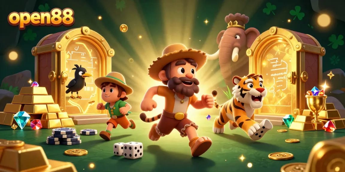 Experience thrilling gaming at open88 with a vibrant prehistoric casino scene featuring unique characters.