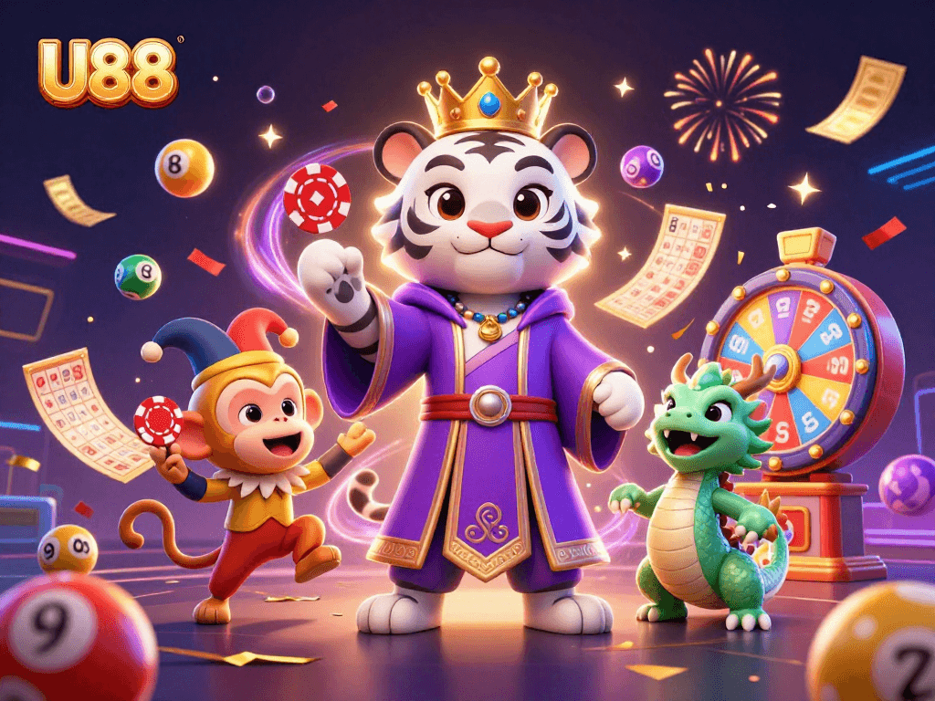 Experience winning strategies with U88 in a vibrant online gaming scene filled with excitement and colorful elements.