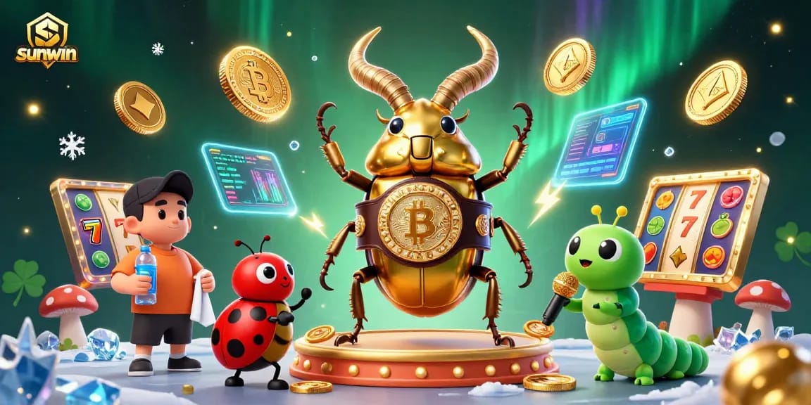 Experience thrilling action at sunwin with the golden stag beetle boxing and crypto elements in a dynamic casino scene.