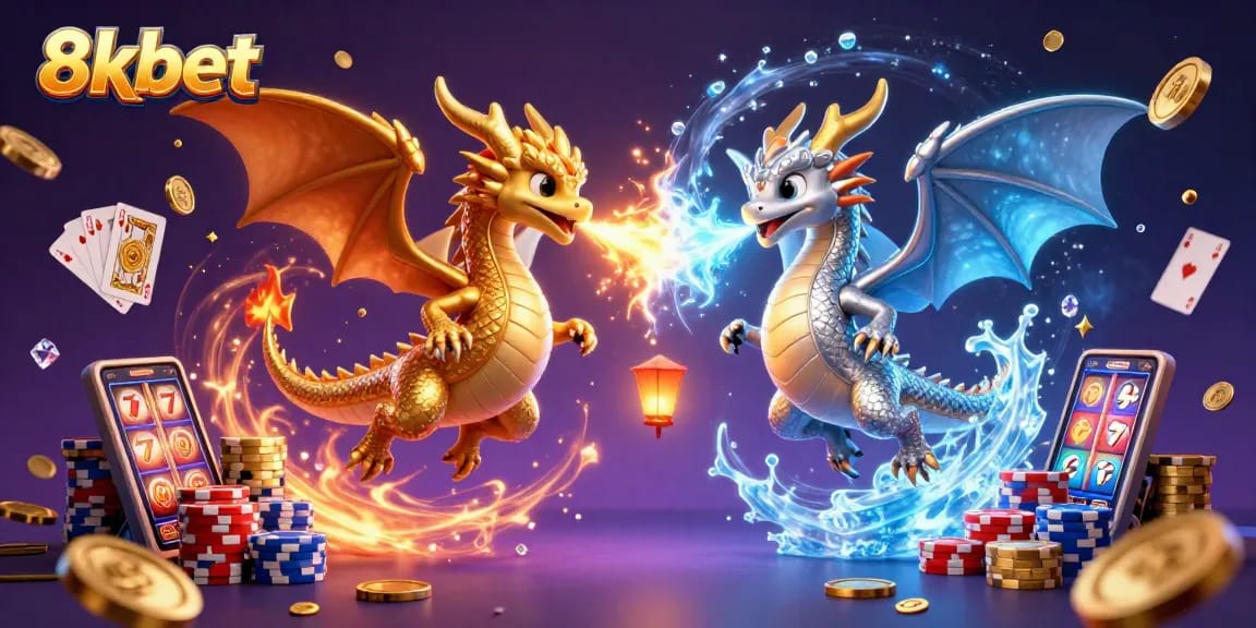 Experience the thrill of 8xbet with an awe-inspiring dragon duel and dazzling casino elements.