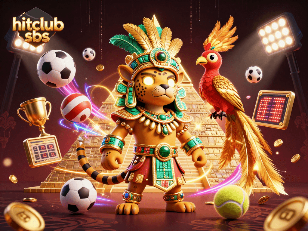 Engage with hitclub sbs by exploring the vibrant casino-themed 3D scene filled with sports elements.