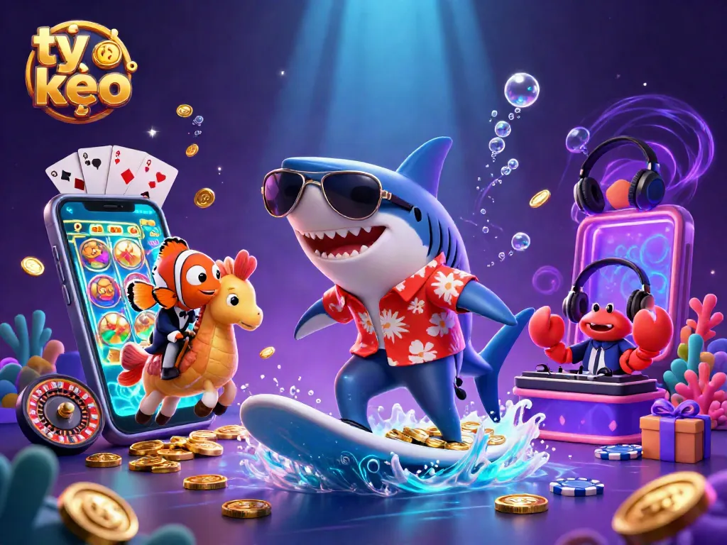 Experience the excitement of tỷ lệ kèo in this vibrant casino-themed illustration with lively characters.