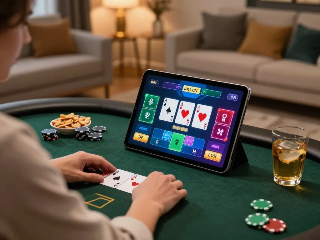 Engaging in a poker game on a tablet featuring 789 gameplay options and strategic betting insights