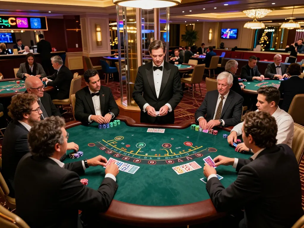 Engaged players at hwg500 casino exciting blackjack table in luxurious setting
