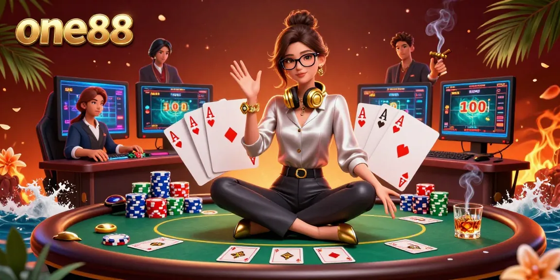 Win big with one88 in this thrilling poker scene featuring a professional gamer.