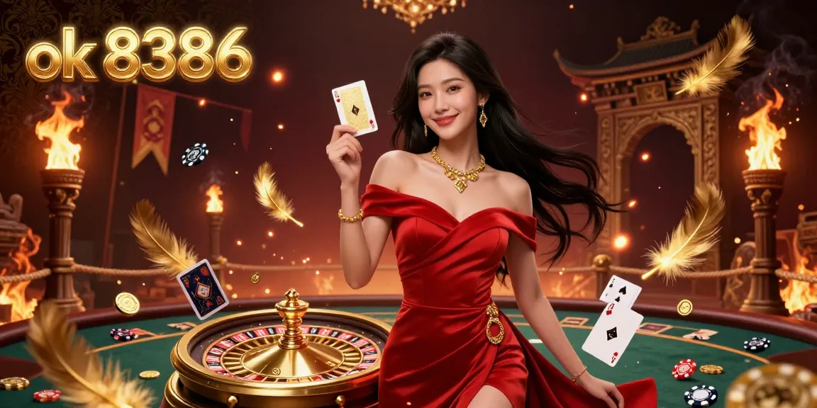 Experience the thrilling atmosphere of ok 8386 as a young woman elegantly plays her hand at the roulette table.