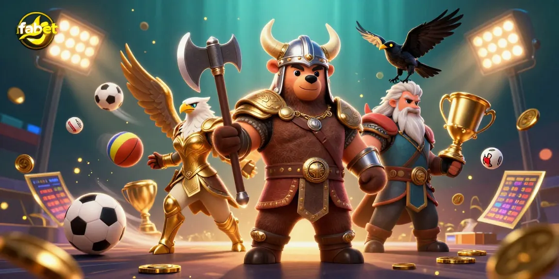 Engage in thrilling sports betting with fabet's dynamic scene featuring a Viking bear and Valkyrie eagle.