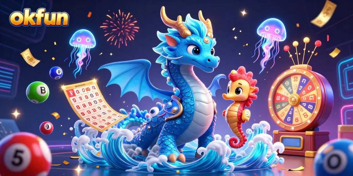Experience thrilling games at okfun, featuring vibrant dragons, slot games, and dynamic casino elements.