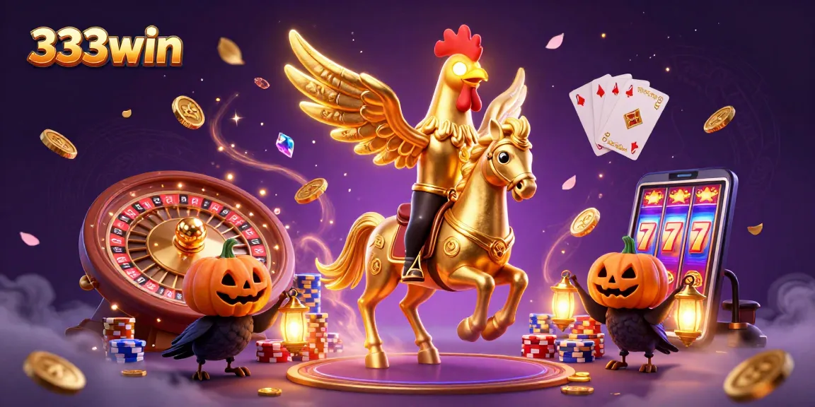 Engage with 333win in this vivid 3D casino scene featuring a golden rooster.