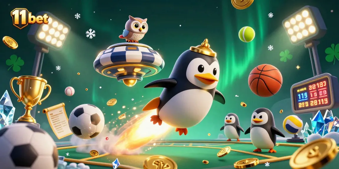 Experience thrilling action in 11 bet with a golden penguin and dynamic sports elements.