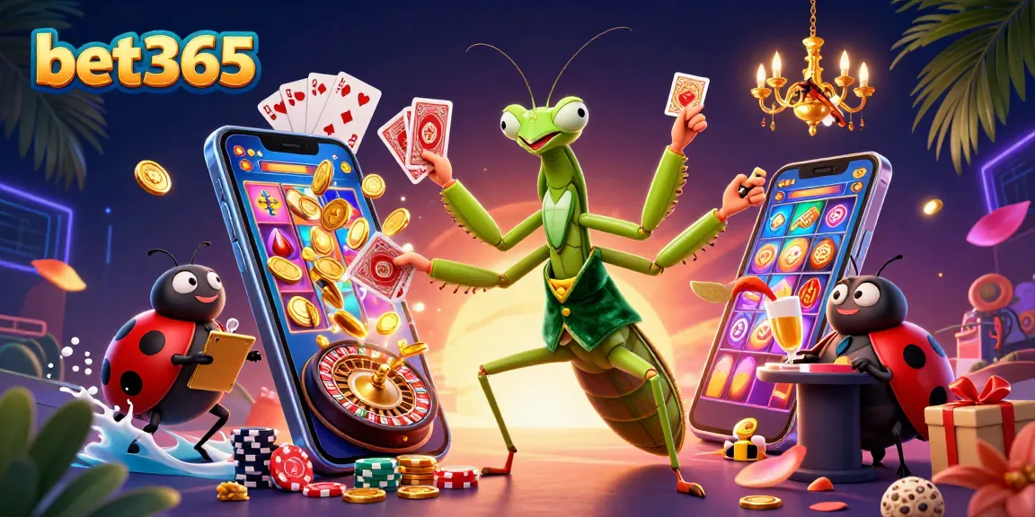 Bet365 slots action with dynamic characters and vibrant games elements in a rich casino scene.