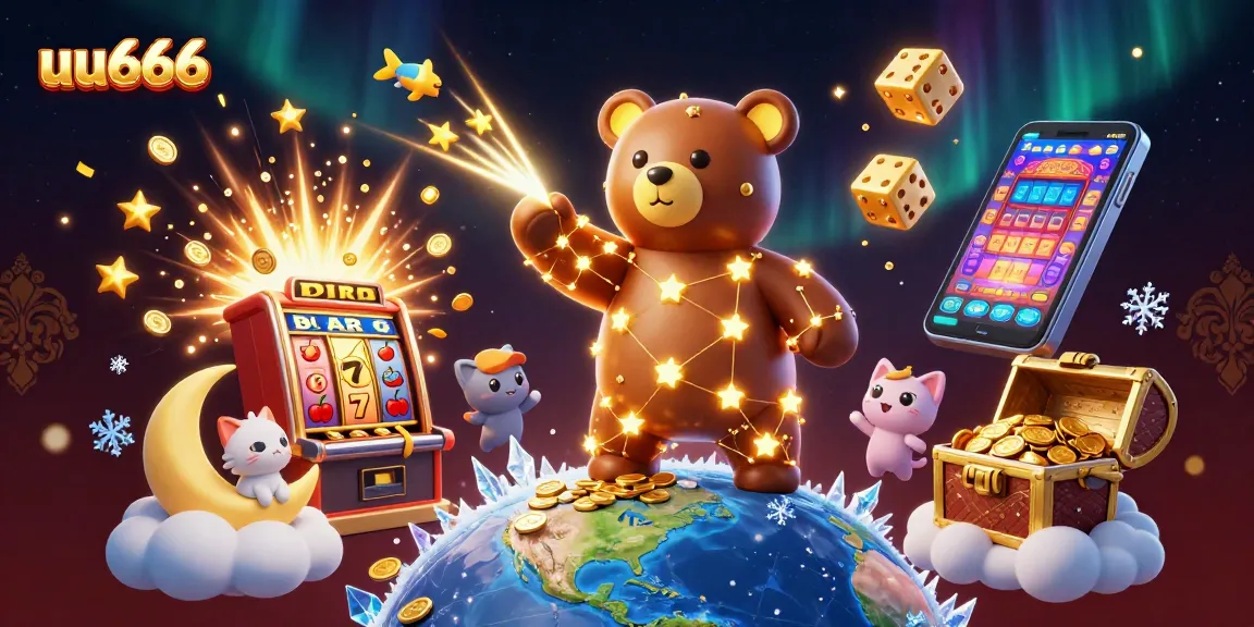 Win big with uu666 as a constellation bear gathers coins amidst a casino explosion