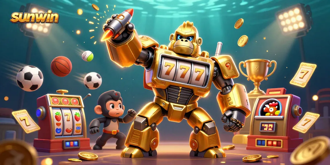 Join the sunwin jackpot adventure with a golden gorilla mech and exciting casino elements!