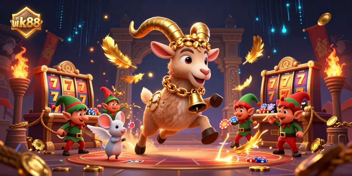 Engage with uk88's thrilling casino experience as gremlins steal chips in a vibrant holiday-themed scene.