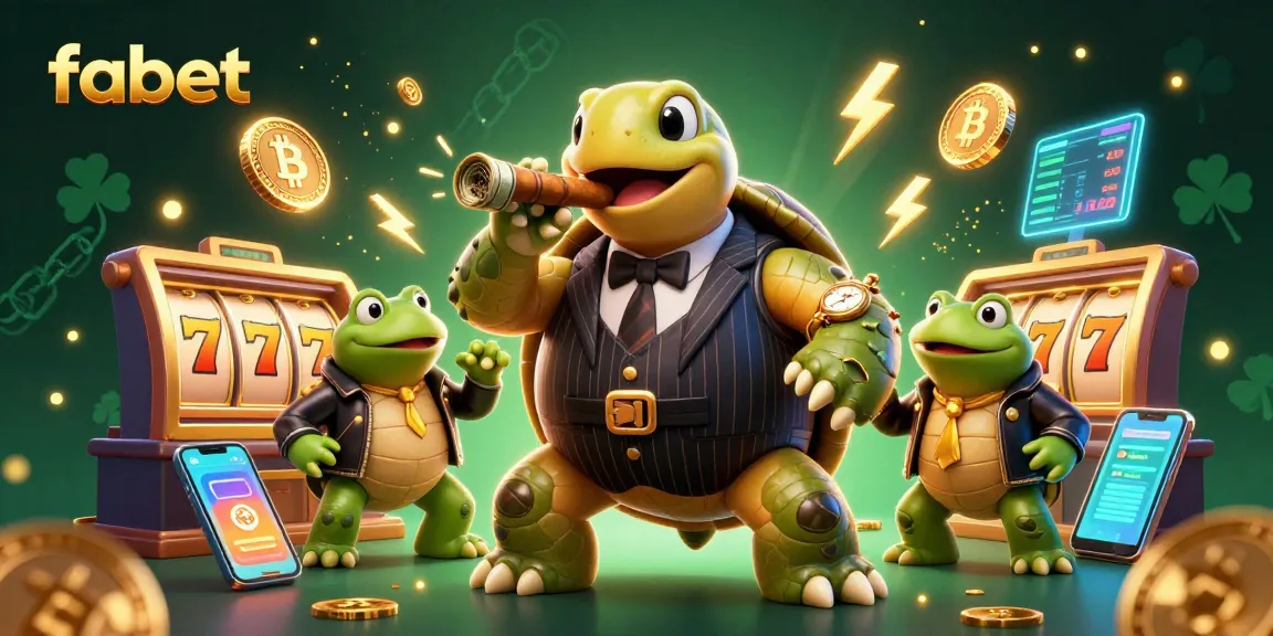 Engage in thrilling gameplay with fabet at a vibrant casino, featuring a snapping turtle mobster and crypto elements.