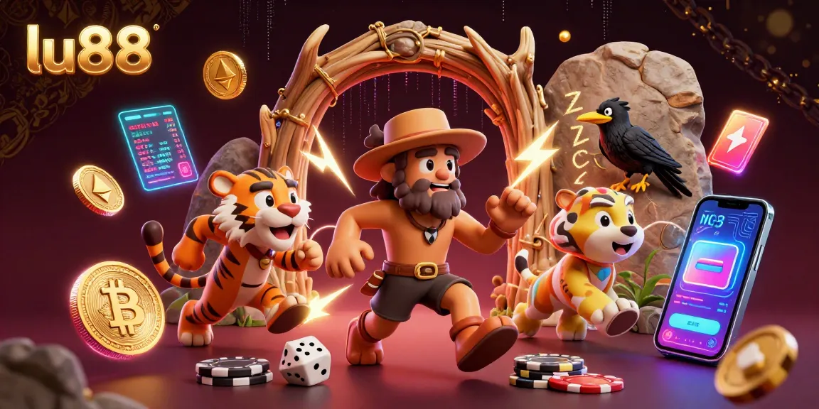 Experience thrilling moments with lu88 as cavemen win with dice and poker chips at a prehistoric casino.