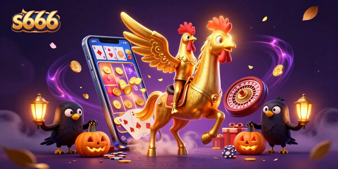 S666 casino's vibrant gaming scene featuring golden rooster characters and dynamic slot games.