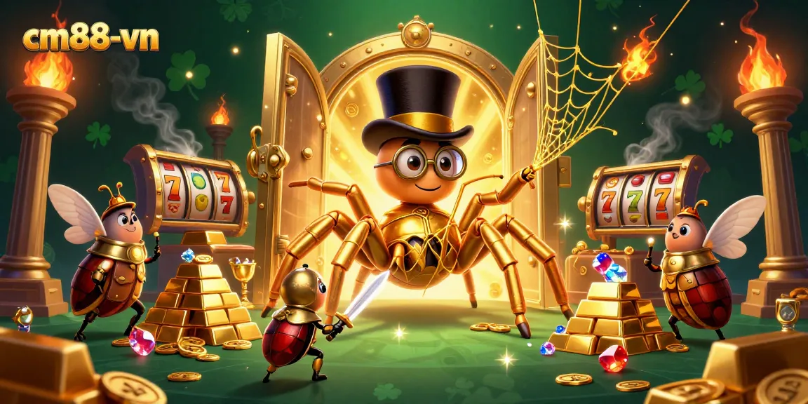 Experience the vibrant thrill of cm88-vn with golden treasures and daring characters in a dynamic casino scene.